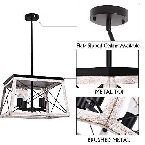 image for Luupyia Farmhouse Pendant Light Fixture, 4-Lights, Adjustable, Rectang