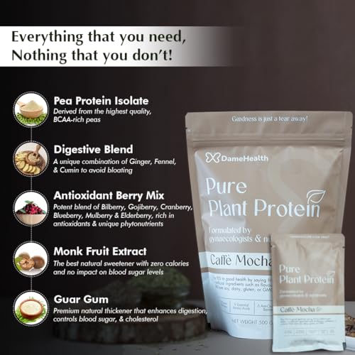 Image of Plant Protein for Women - Coffee Flavour | Pea Protein Powder Trial Pack | Digestive Blend, Antioxidant Berry Mix & Monk Fruit | Clean Plant Protein for Hormonal Health, Digestion & Energy | 30g x 9 Servings