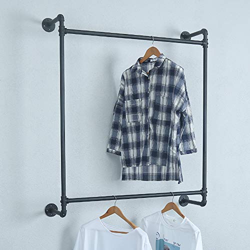 Industrial Pipe Clothing Rack Wall Mounted,Vintage Commercial Clothes Racks for Hanging Clothes,Metal Retail Garment Rack Display Rack Cloths Rack,Black Laundry Room Clothing Hanging Rack (31.5in)