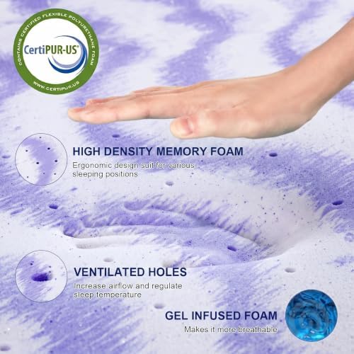 Nelaukoko Twin XL Mattress Topper - 3 Inch Memory Foam Mattress Topper - Cooling Mattress Pad Gel Infused for College Dorm,Sleeper Sofa,RV - CertiPUR-US Certified — view 2