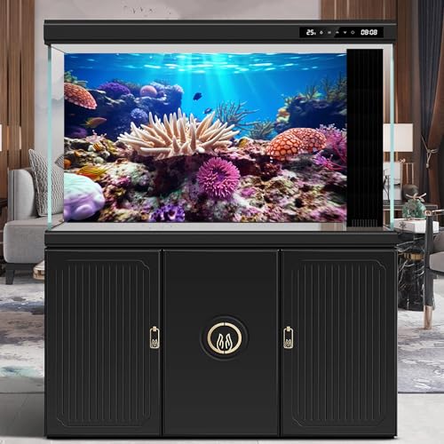 Image of Underwater World Aquarium Background Sea Urchin Coral Reef Teeming with Marine Life Terrarium Background Deep Ocean Tropical Marine with Sunbeams Fish Tank Backdrop Poster Decor Vinyl 72x24in
