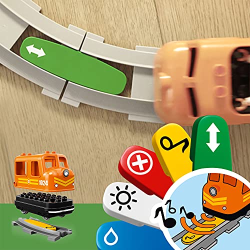 LEGO 10875 DUPLO Güterzug, „Push & Go“-Lok mit Lichtern und Geräuschen, Funktionssteinen und 2 Kranen, Spielzeug für… – Bild 4