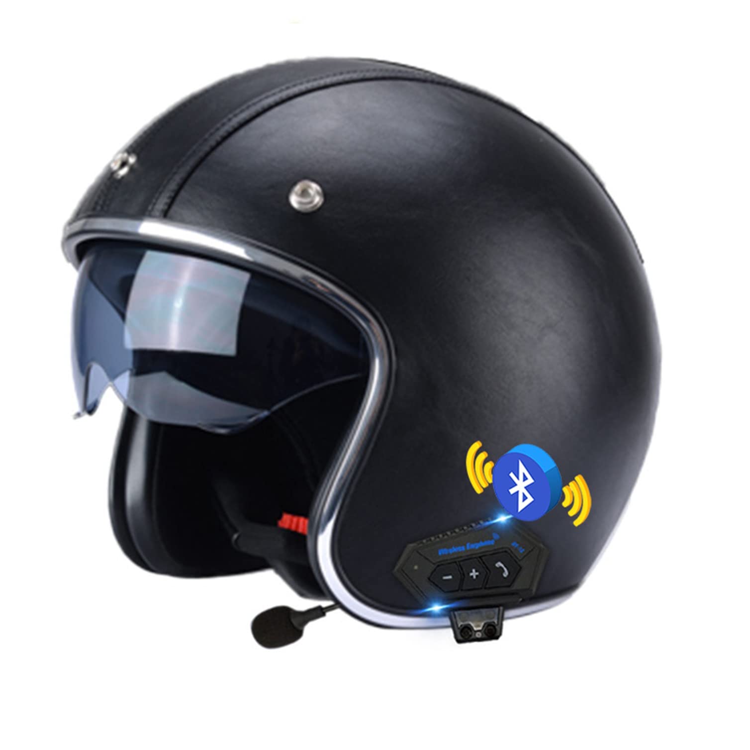 Casco Moto Jet Bluetooth 3/4, con Visiera Caschi Aperti Microfono Auricolare con Altoparlante Integrato per Risposta Automatica Certificazione ECE