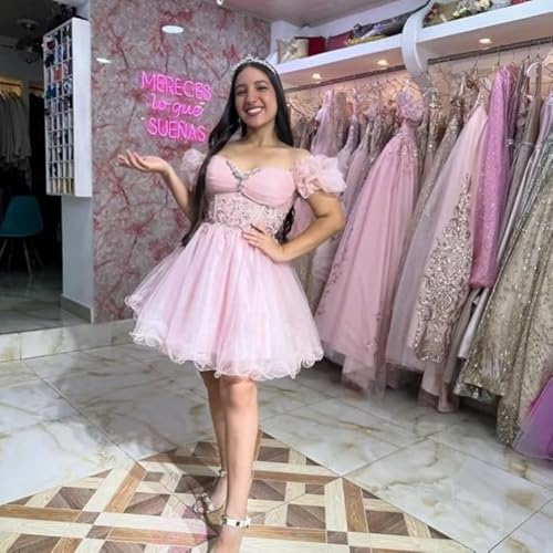 Princess Off Shoulder Short Homecoming Dress Lace Tulle Beads Sweetheart Party Dress - Image 5