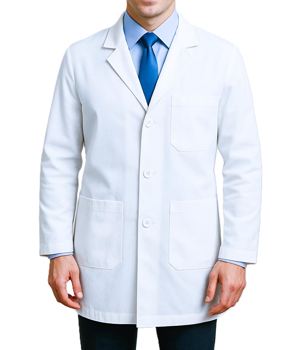 Men's White Lab Coat | Drill Cotton | Full Sleeves Apron | 3 Pockets | College, School, Laboratory, Science, Pharmacy Use