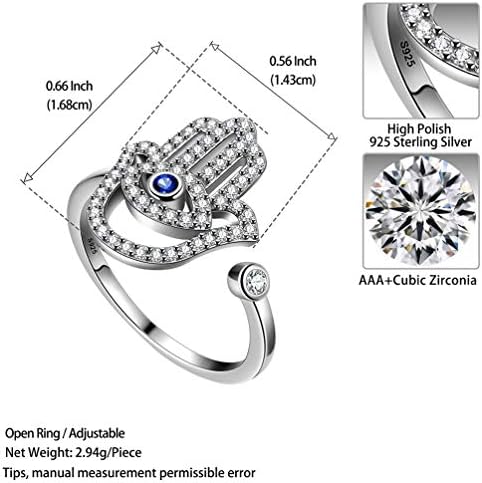 Evil Eye Hamsa Hand of Fatima Jewelry Set Women 925 Sterling Silver Lucky Hamsa Hand Ring Earrings Necklace Set Amulet Jewelry Set for Wedding/Engagement/Bridesmaid/Christmas Day
