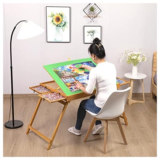 BittPicc Jigsaw Puzzle Table with Legs and 4 Drawers for 1500 Pcs, Adjustable Tilting Puzzle Board with Cover, Portable Puzzle Tables for Adults Elder Teens