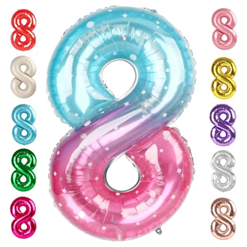 Image of 8 Balloon Numbers Birthday Decorations, 40In Pink Purple Blue Balloons | Eye-catching Appearance, Perfect Decorative Centerpieces, Convenient Self-sealing Structure, Widely for Various Occasions