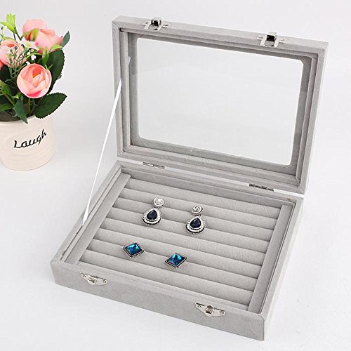 Pasutewel Velvet Glass Ring Jewellery Display Storage Box Jewelry Holder Storage Organizer Stand 7 Slots (Grey) #TOP6