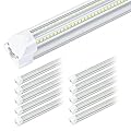 Gugsey 8Ft LED Shop Light Fixture - 100W 15500LM T8 Shop Lights for Garage, 6000K 8 Foot Daylight V Shape Linkable Garage Lights, High Output Clear Cover Plug and Play (10 Pack)