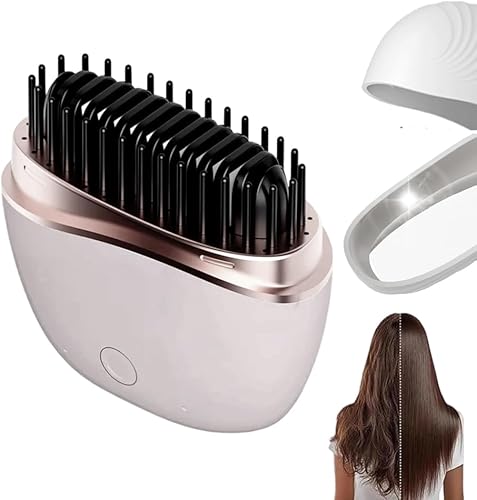 Mini alisadora, cepillo para alisar el cabello portátil recargable, alisador de pelo inalámbrico 2 en 1 y espejo (rosa)