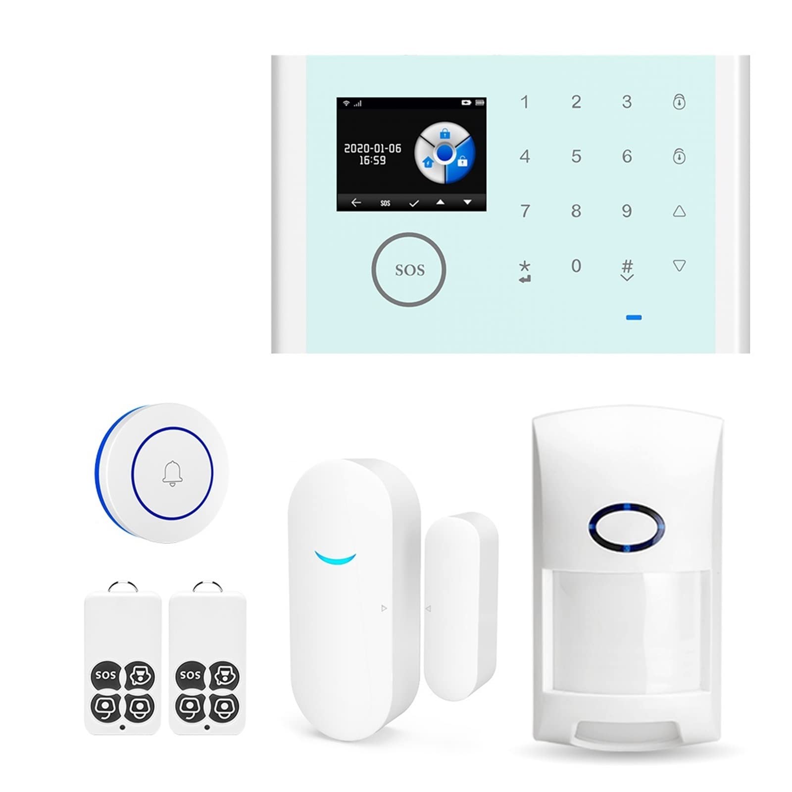CUDTAPI Tuya Security Alarms For Home Kit Alarm System Door Sensor Wireless Doorbell/GSM App Control(Set green B)