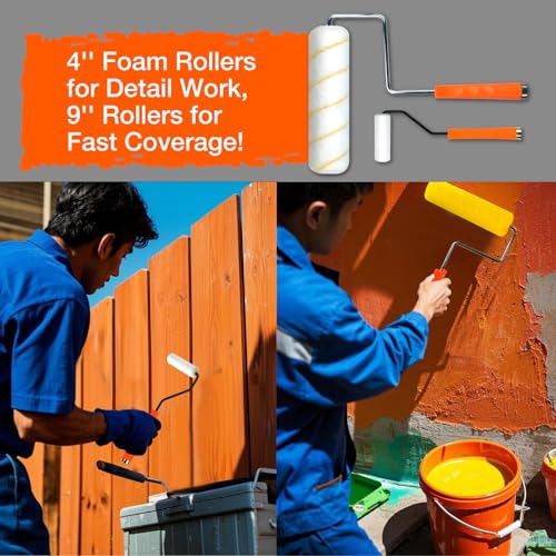 King Origin 20-Piece Paint Roller Kit, 9" & 4" Paint Roller with Extension Pole (4 ft), Paint Tray & Liners, Brush | Paint Kit for Painting Walls | House Painting Supplies by KingOrigin - Image 4