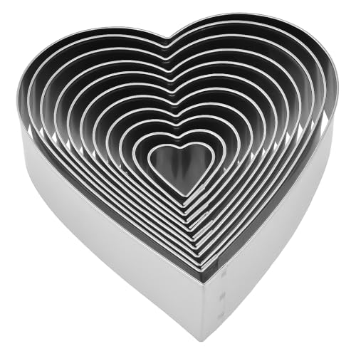 Image of Heart Shape Cookie Cutter Set of 12 - Stainless Steel Baking Molds (2 Inch Height) for Cookies, Biscuits, Pastry & Fondant | Durable Kitchen Baking Tools