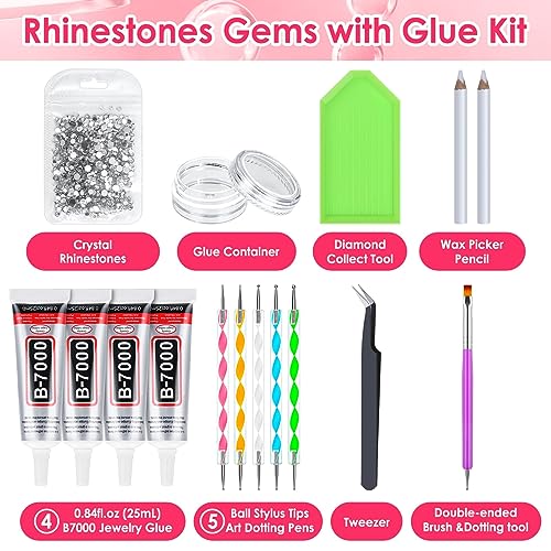 Image of 4Pcs 25mL B7000 Glue Clear with Precision Tip, Rhinestones, Bedazzling Tool | Strong Adhesive Jewelry Bead Gem Glue with Dotting Pen Tool for Jewelry Making Repair Fabric Clothes Shoes Crafts Nail Art