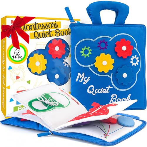 deMoca Lernbuch für Kleinkinder - Montessori Mitmachbuch Uhrzeit & Schnürsenkel - Stoffbuch für Unterwegs - pädagogisches ruhiges Buch - Sensorische Beschäftigung Kinder ab 3 Jahre Mädchen & Jungen