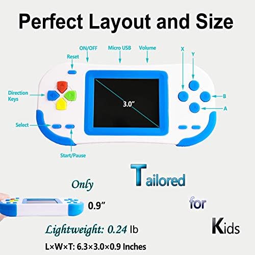 Beijue 16 Bit Handheld Games for Kids Adults 3.0'' Large Screen Preloaded 220 HD Modern Video Games Seniors Electronic Game Player for Boys Girls Birthday Xmas Present (White Blue) 5 51AvPCHFmEL. AC