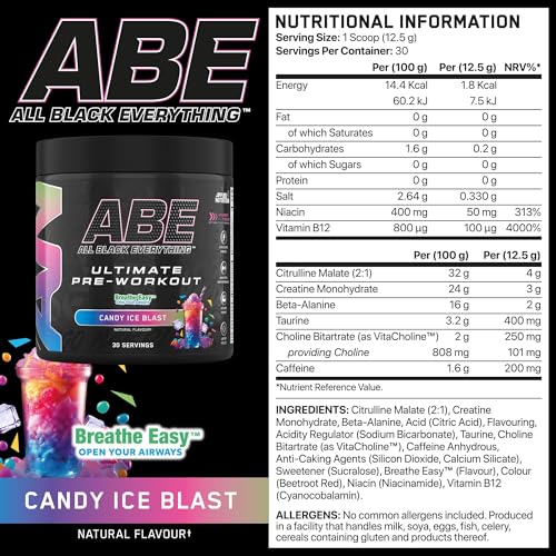 Applied Nutrition Bundle ABE Pre Workout 375g + 750ml Steel Protein Shaker | All Black Everything Pre Workout Powder, Energy & Physical Performance with Creatine, Beta Alanine (Candy Ice Blast) - Image 5