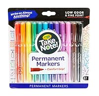 CRAYOLA 586539 Permanent Marker Take Note! Fine Tip, 12 Assorted Colours, Multi-Surface Marker That Resists Fading, Water and Won’t Smear!