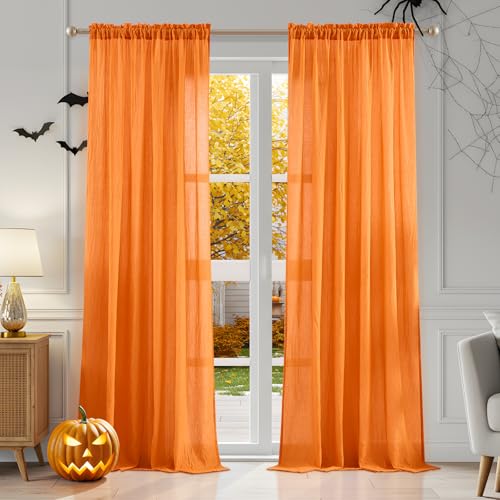 Anpark Elegant Orange Sheer Curtains 54 Inch Length for Bedroom,