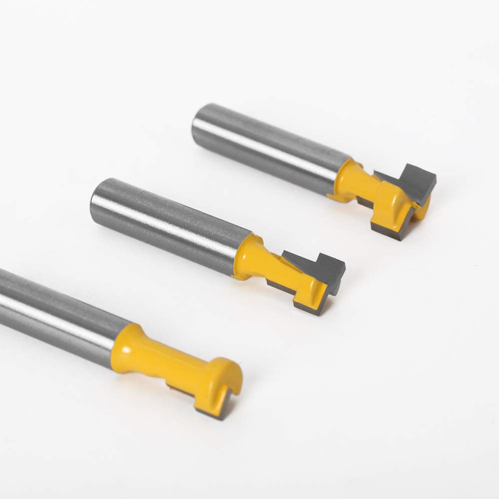 8mm gambo T-Slot carburo di cemento con lavorazione del legno Cutter Router Cnc Bit, 3Pz T-Slot Track Fresa Legno Fresatrice Verticale Giallo