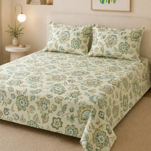 Image of LANE LINEN Symphony 100% Cotton 144TC Double Bedsheet Set, 3 Piece, Printed