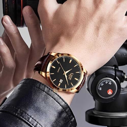 Image of LIGE Fashion Mans Wristwatch Date Luminous Dress Watch for Man Stylish Waterproof Quartz Wrist Watch Stylish Leather Watches for Men
