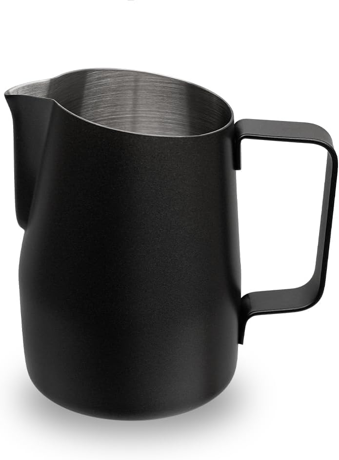 watchget Milk Frothing Pitcher 15oz/450ml Stainless Steel Frothing Pitcher Espresso Steaming Pitcher Milk Frother Cup Cappuccino Latte Art Coffee Machine Accessories Milk Jug, Black
