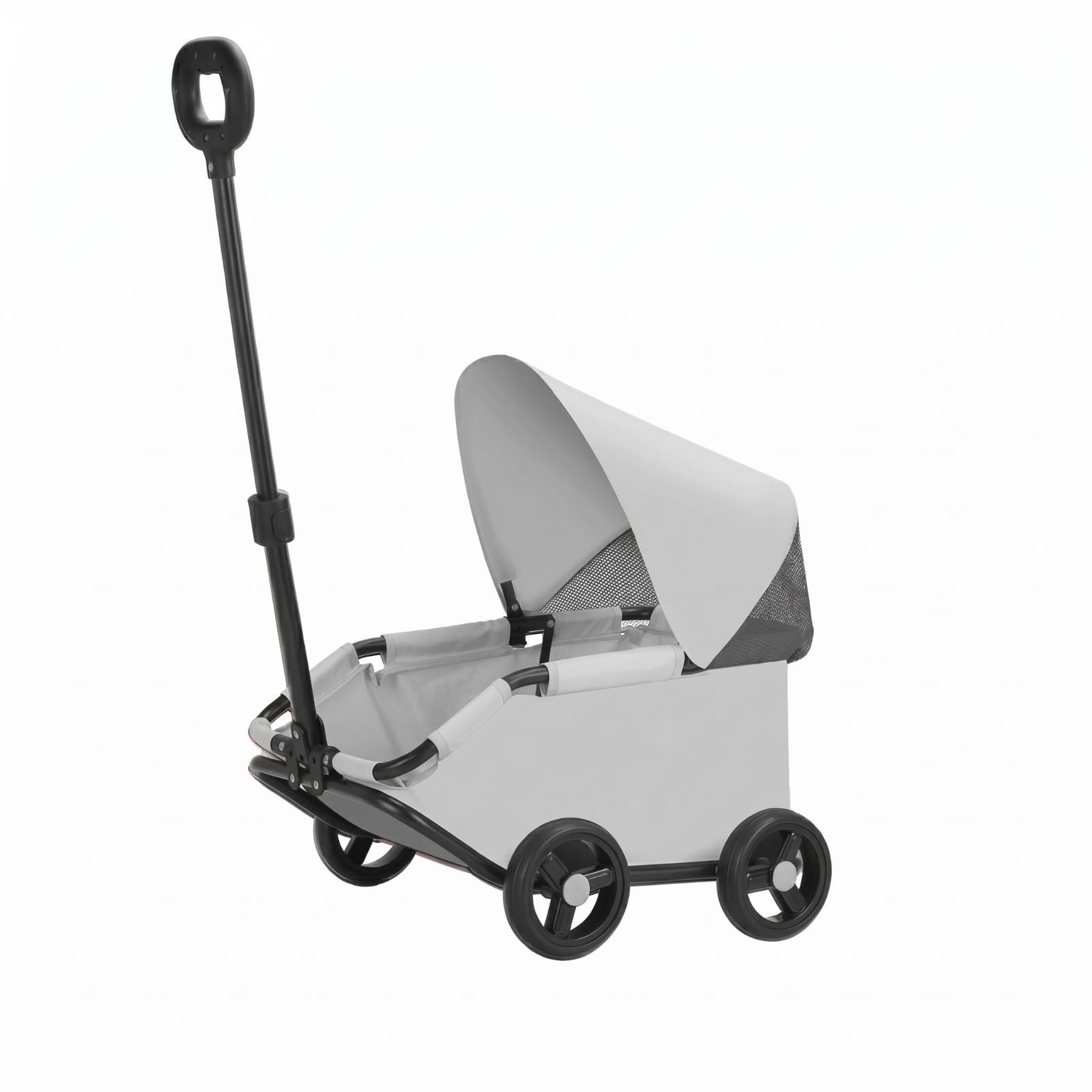 Telescoping Handle Foldable Pet Stroller Canopy Lightweight Pet Stroller 360-Degree Steering Rolling Carrier Textile Body, Gray-image-14
