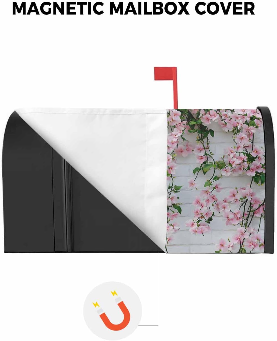Pink Spring Flowers Mailbox Covers Magnetic Standard Size, Summer Floral Botanical White Decorative Post Letter Numbers Box Wrap Decoration Covers Small Accessories for Garden Yard Outdoor Décor
