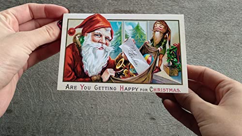 Image of PIXILUV CHRISTMAS WITH SANTA (Pack of 12) Notecards Small Greeting Cards # Vintage Santa Claus and Christmas Scenes ~ Vintage Christmas Postcards Reprint