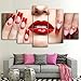Produktbild MKmd-s 5 Stück Leinwand Malerei Wandkunst Poster, Beauty Salon-Nagel Sexy Frau Lippenmaniküre