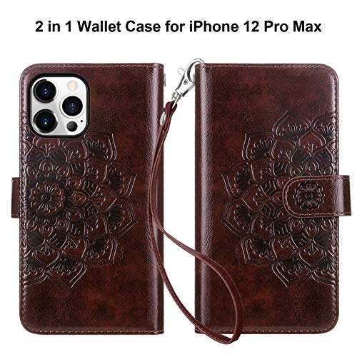 51AvPvCCyTL Vofolen Compatible with iPhone 12 Pro Max Case 5G Wallet for Women Girl Detachable Strap 2-in-1 Credit Card Holder 9-Slot Protective Hard Shell Magnetic Leather Folio Pocket Flip Cover Mandala Brown - Image 7