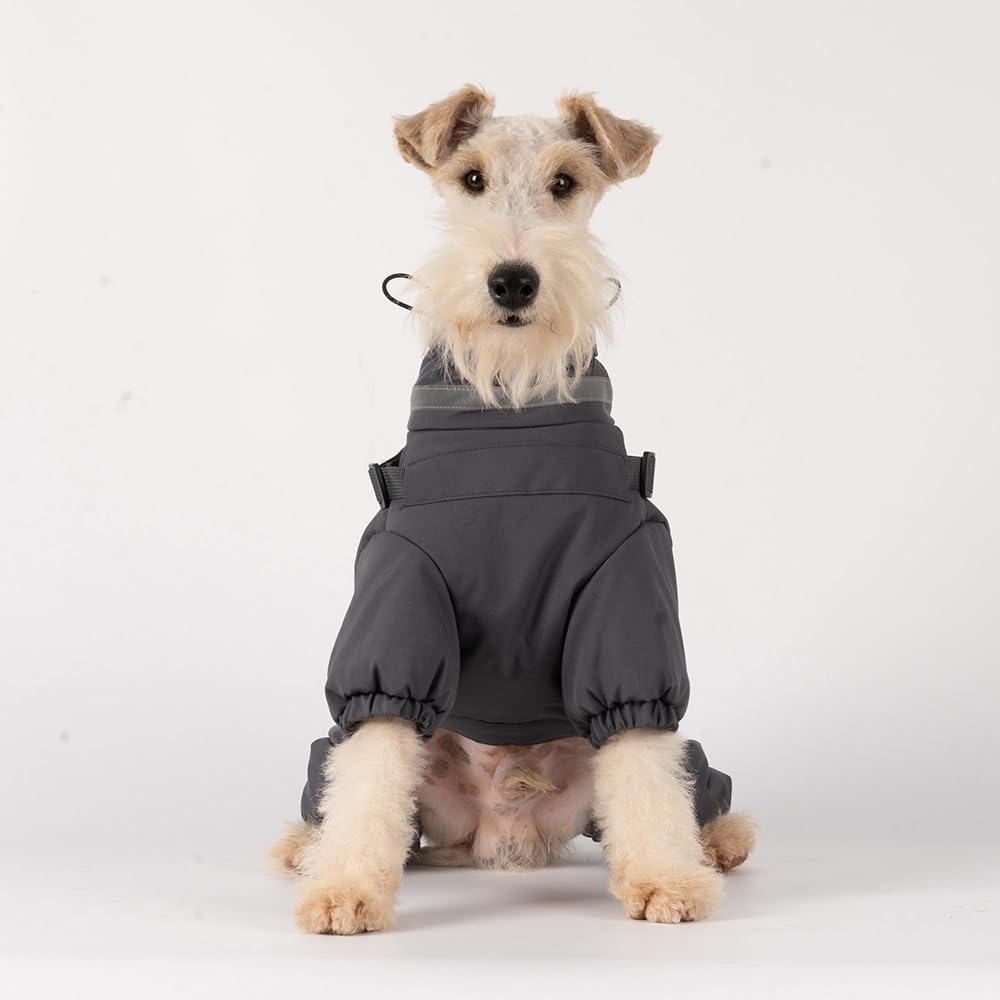 Cappotto invernale per cani, per esterni, regolabile, a 4 gambe, con imbracatura, riflettente, impermeabile, per cani di piccola taglia e cani di taglia media, grigio, M