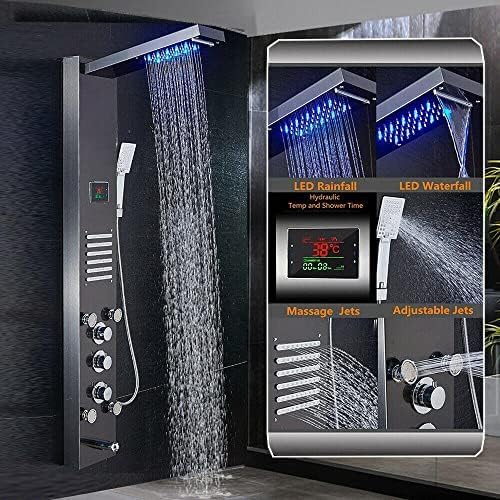 Columna de Ducha de Acero Inoxidable con Sistema LED, Cabezal de Ducha de Lluvia y Cascada, 5 Funciones con Jets de Masaje - Acabado Brushed Nickel miniatura 2