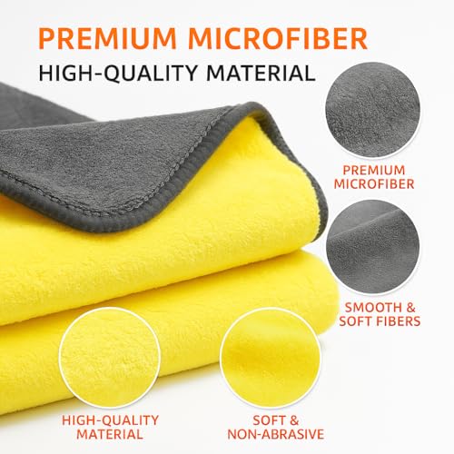 Image of 800 GSM Dual Sided Microfiber Towels 40x40cm | Extra Thick Double Layer Cleaning Cloth | Super Absorbent Lint Free Scratch Free for Car Bike Home Cleaning | Auto Detailing Cloth | Grey Yellow