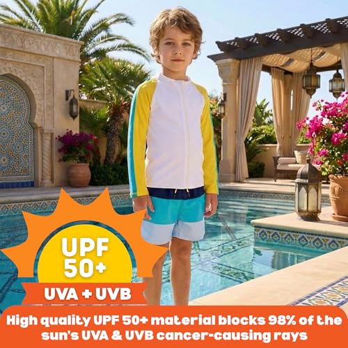 Image of SwimZip Boys' Long Sleeve Rash Guard & Swim Shorts Set - UPF 50+ Sun Protection