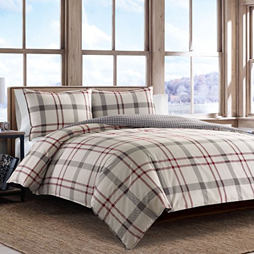 🔥 Flash Sale Eddie Bauer Home Portage Bay Collection 100% Cotton, Soft & Cozy Premium Quality Plaid Duvet Cover with Matching Sham, Machine Washable, Queen, Grey