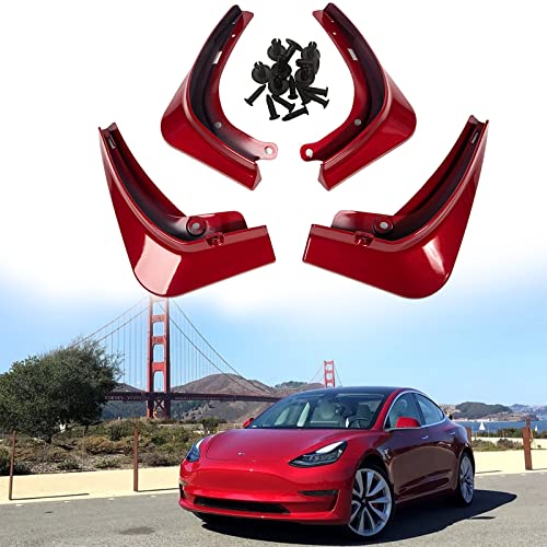 Image of Mud Flaps for Tesla Model 3 2017-2023 Splash Guards Front Rear Fender Protection Mudflaps No Need to Drill Holes (Set of 4, Red)