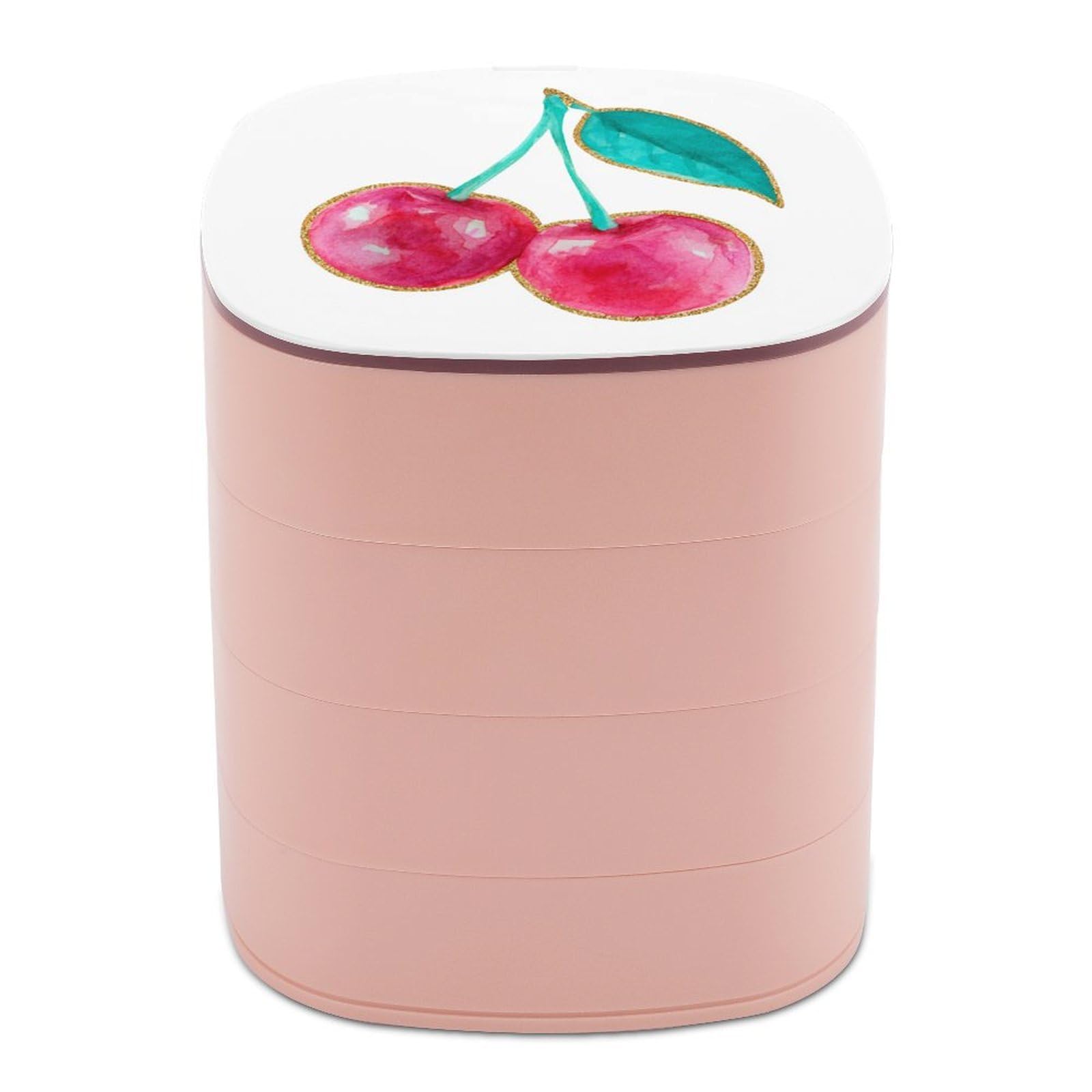 Jubonexis Cute Preppy Coastal Glossy Pink Cherry Pair Jewelry Boxes for Women, Earring Holder Organizer Rotating Jewelry Organizer for Necklaces Bracelets Ring