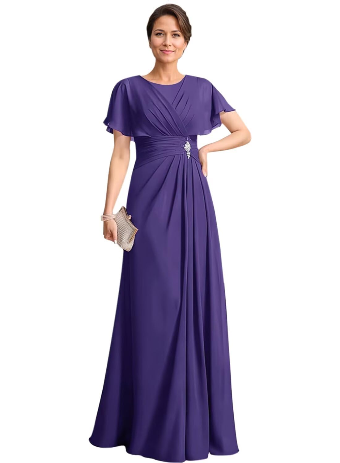 Scoop Neck Mother of The Bride Dress for Women Ruffle Sleeves Mother of The Bride Dresses for Wedding