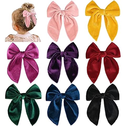 8PCS Large Velvet Hair Bow for Toddler Girls Handmade Bow Hair Accessories for Little Babies Children Cover