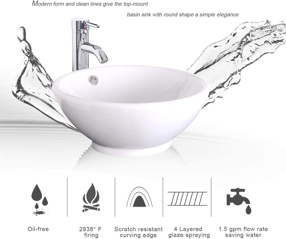 24" Bathroom Vanity,White Round Ceramic Vessel Sink,Bathroom Vanity Top,Porcelain White Sink Set,Bathroom Faucet 1.5 GPM,Overflow,Mirror Not Included (Black Vanity + Round Ceramic Sink)