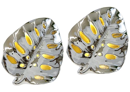 Flair Flower LED-Deko Blatt aus Keramik Deko-Objekt LED-Licht Stimmungsleuchten Statue Skulptur Geschenkidee 2er Set, Silber