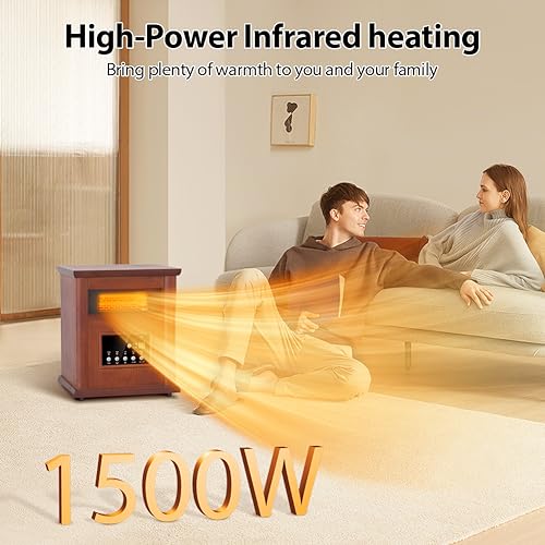 LifePlus Electric infrared Space Heaters for Indoor Room Use, 1500W Box Space Heater with Wood Frame, Remote Control and Timer, Multiple Security Protections, Nice for Living Room Home Office - Image 4