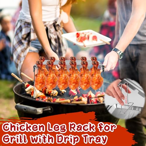 xinrongda Hähnchenschenkel Halter Grill Zubehör für Backofen & Grill, Hähnchenkeulenhalter mit Auffangschale, Hähnchen Grill Ständer & BBQ Rack, Grillzubehör Männer Geschenk