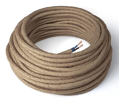 Amarcords - Kolorowy tekstylny kabel elektryczny juta, okr?g?y, juta, 50 metrów, z dwoma przewodami 2x0,75 - Pokryty kolorow? tkanin? vintage kabel do lamp, yrandoli, kinkietów i aba?urów
