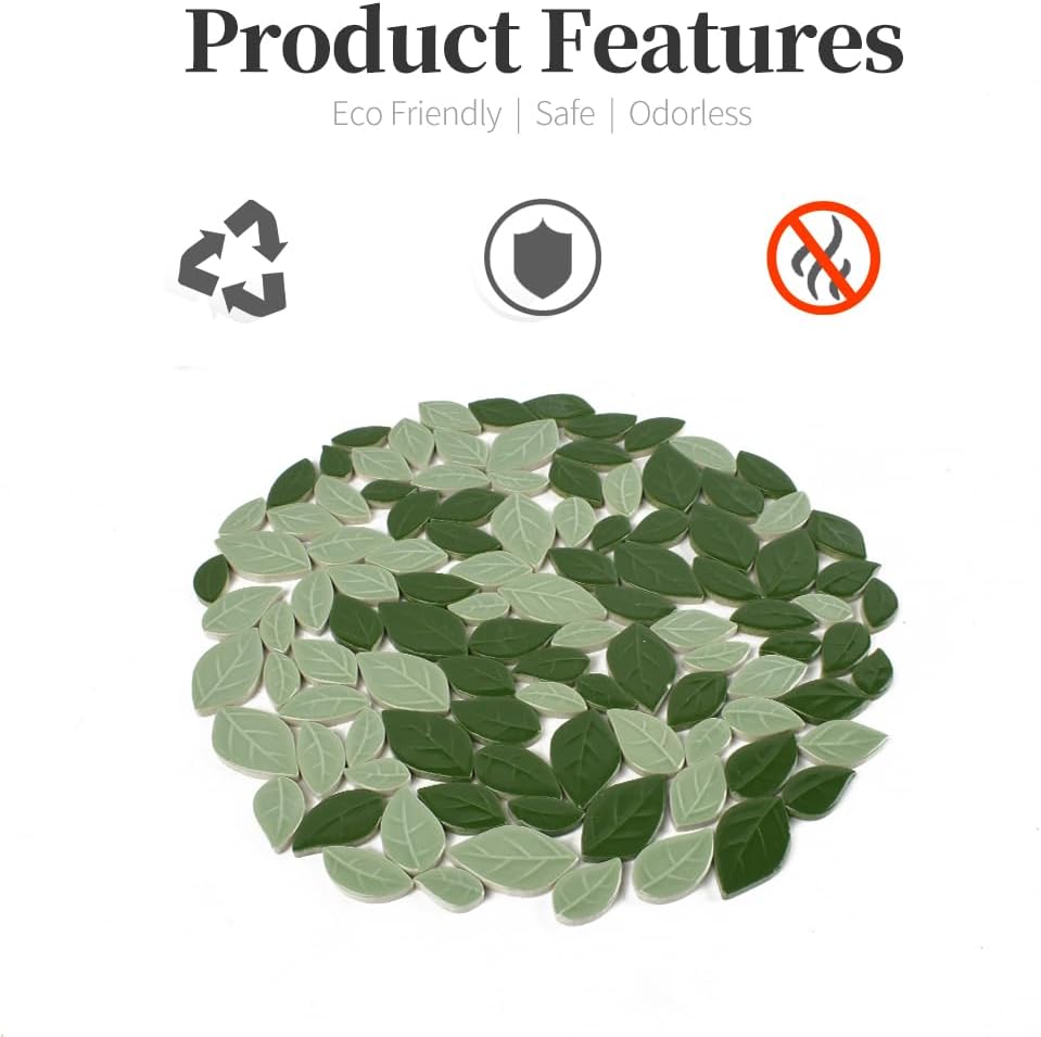 Ceramic Mosaic Tiles 200g, Leaf Shape Mosaic Ceramics Pieces for DIY Crafts Plates Flowerpots Making Supplies Home Decoration (Green&Light Green)