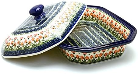Polish Pottery Baker - Rectangular Covered - Large - Peach Spring Daisy