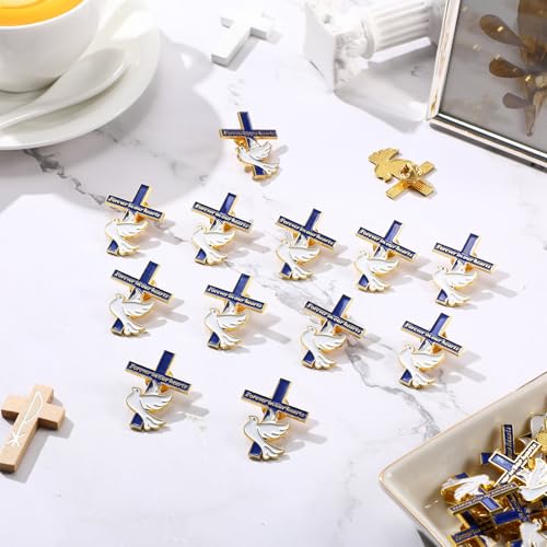 Misdary 25 Pcs Funeral Memorial Pins Christian Dove Cross Forever in Our Hearts Lapel Pin for Mourning Remembrance Day4